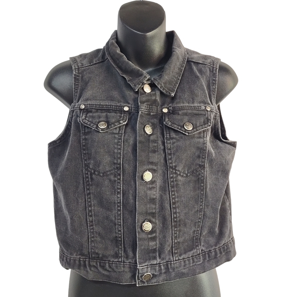 Harley-Davidson Women's Black Denim Jacket Vest Cowboy Carter